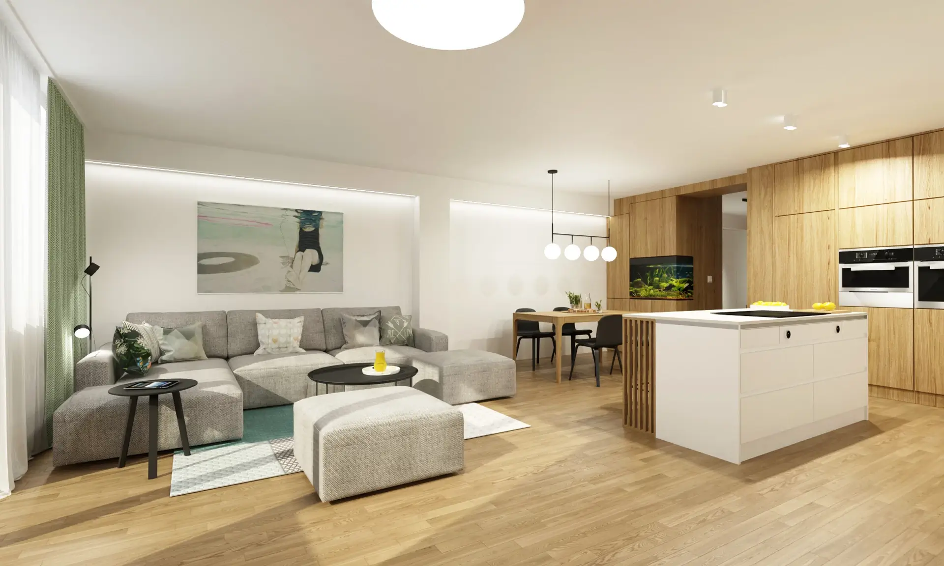 Návrh obývačky pre aktívnych športovcov, rekonštrukcia bytu BA K3, Bratislava