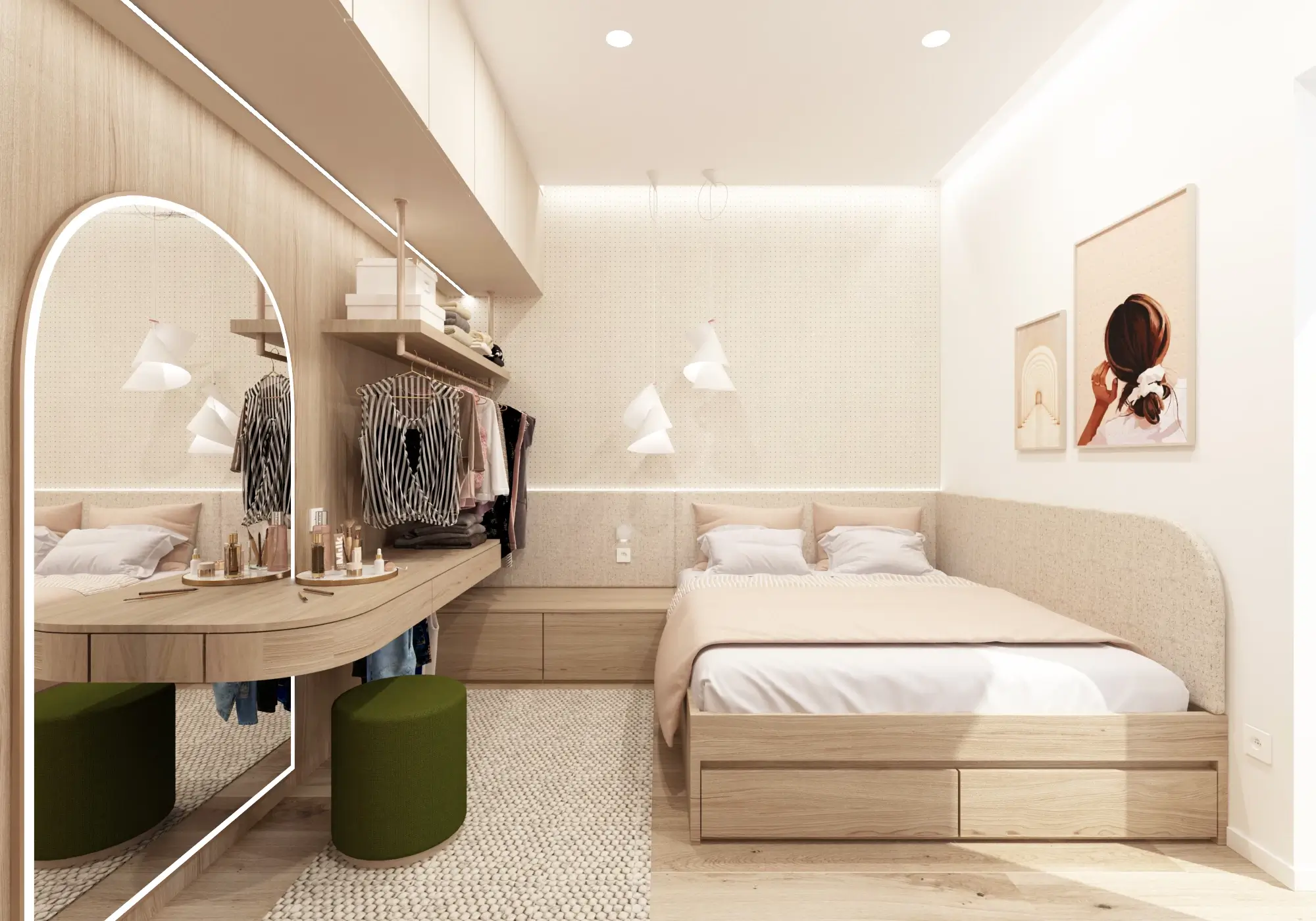 Dizajn dievčenskej izby v rodinnom dome RD RA, jemné farby a dekorácie