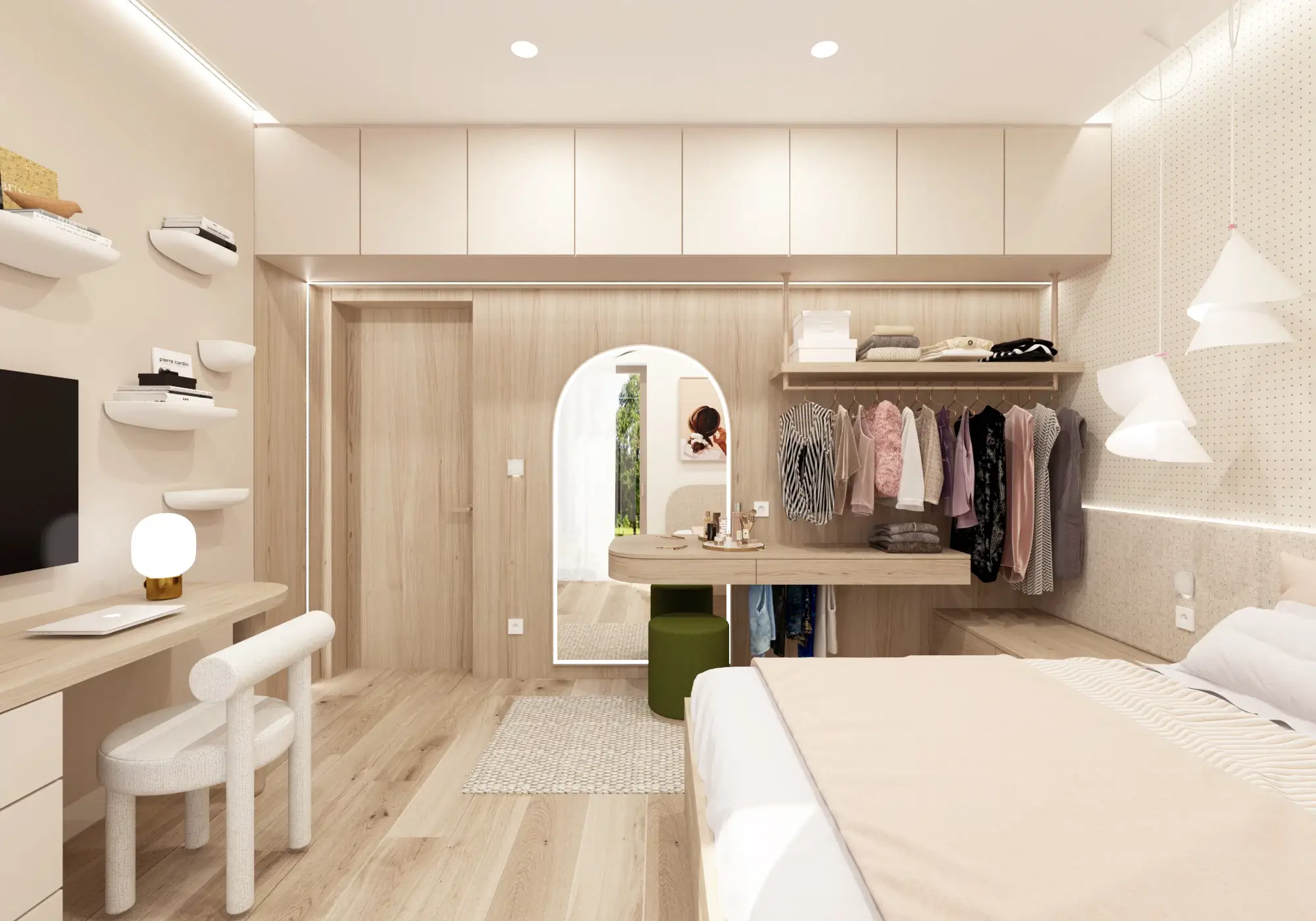 Návrh interiéru izby pre dievča, pastelové odtiene a funkčný nábytok, RD RA