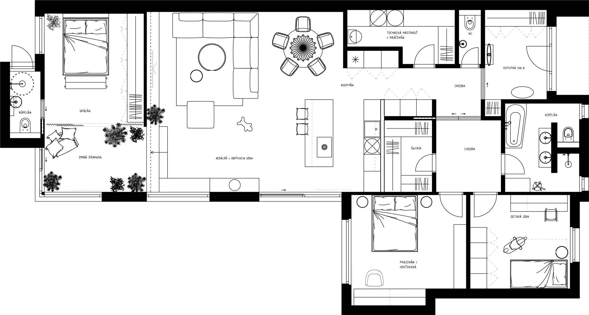 Návrh dispozičného riešenia drevostavby z CLT panelov v Trnave, pôdorys projektu TT CLT
